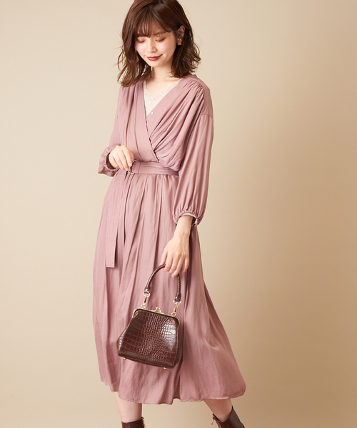 natural couture（ナチュラルクチュール）の「サテンカシュクールギャザーワンピース（ワンピース・レディース・ブラウン/イエロー/ボルドー/その他1/その他2/ピンクベージュ・FREE）」の22枚目の写真