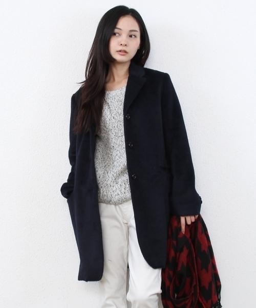 coen（コーエン）の「シャギーチェスターコート（チェスターコート・レディース・ベージュ/ネイビー・LARGE/MEDIUM）」の2枚目の写真