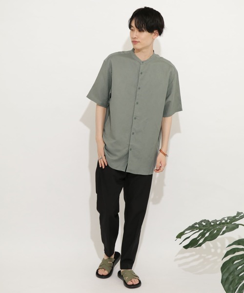 SENSE OF PLACE by URBAN RESEARCH（センスオブプレイスバイアーバンリサーチ）の「リネンレーヨン バンドカラーシャツ B（シャツ/ブラウス・メンズ・ホワイト/ライトベージュ/ミント/ブラック・LARGE/SMALL/MEDIUM）」の6枚目の写真
