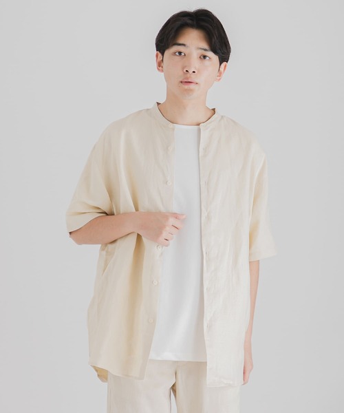 SENSE OF PLACE by URBAN RESEARCH（センスオブプレイスバイアーバンリサーチ）の「リネンレーヨン バンドカラーシャツ B（シャツ/ブラウス・メンズ・ホワイト/ライトベージュ/ミント/ブラック・LARGE/SMALL/MEDIUM）」の12枚目の写真