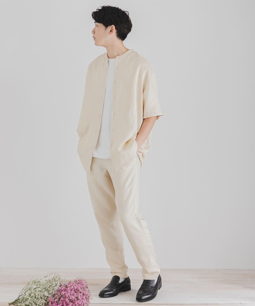 SENSE OF PLACE by URBAN RESEARCH（センスオブプレイスバイアーバンリサーチ）の「リネンレーヨン バンドカラーシャツ B（シャツ/ブラウス・メンズ・ホワイト/ライトベージュ/ミント/ブラック・LARGE/SMALL/MEDIUM）」の5枚目の写真