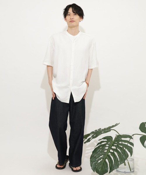 SENSE OF PLACE by URBAN RESEARCH（センスオブプレイスバイアーバンリサーチ）の「リネンレーヨン バンドカラーシャツ B（シャツ/ブラウス・メンズ・ホワイト/ライトベージュ/ミント/ブラック・LARGE/SMALL/MEDIUM）」の11枚目の写真