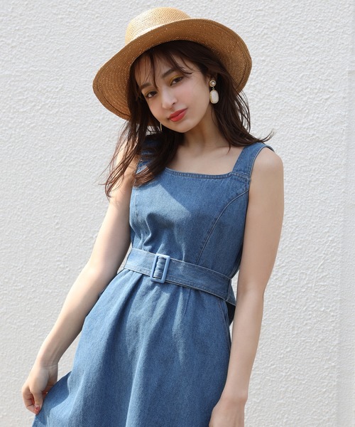 one after another NICE CLAUP（ワンアフターアナザーナイスクラップ）の「デニムジャンパースカート（ジャンパースカート・レディース・アイボリー/ネイビー/ブルー・FREE）」の6枚目の写真