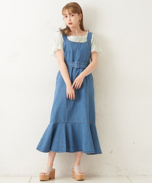 one after another NICE CLAUP（ワンアフターアナザーナイスクラップ）の「デニムジャンパースカート（ジャンパースカート・レディース・アイボリー/ネイビー/ブルー・FREE）」の9枚目の写真