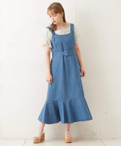 one after another NICE CLAUP（ワンアフターアナザーナイスクラップ）の「デニムジャンパースカート（ジャンパースカート・レディース・アイボリー/ネイビー/ブルー・FREE）」の11枚目の写真