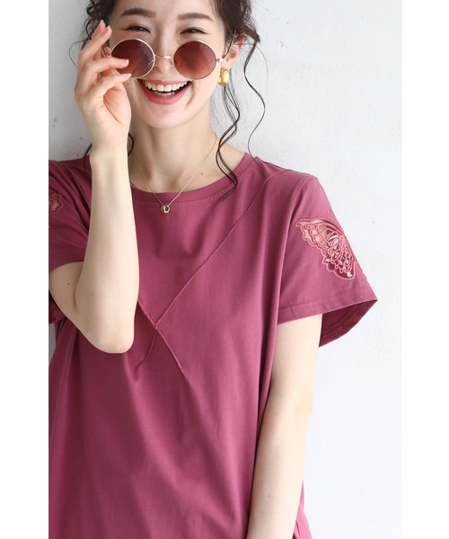 cawaii（カワイイ）の「伸びるストレッチ素材。蝶レース袖Tシャツトップス（Tシャツ/カットソー・レディース・ホワイト/ピンク系その他/ピンク・FREE）」の9枚目の写真