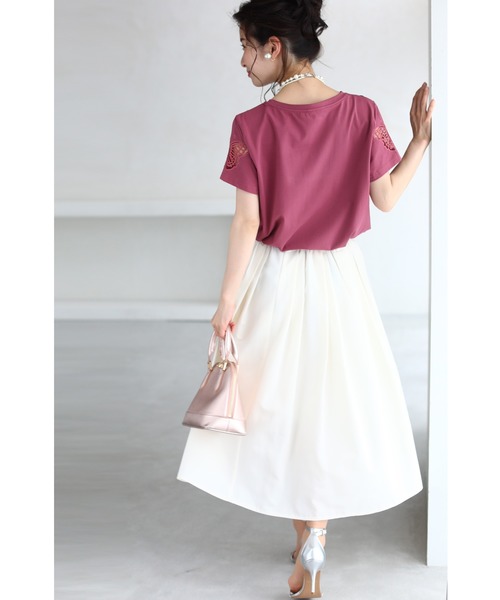 cawaii（カワイイ）の「伸びるストレッチ素材。蝶レース袖Tシャツトップス（Tシャツ/カットソー・レディース・ホワイト/ピンク系その他/ピンク・FREE）」の11枚目の写真