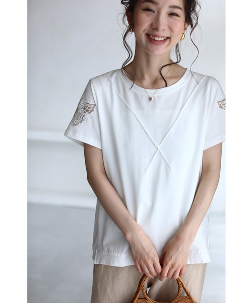 cawaii（カワイイ）の「伸びるストレッチ素材。蝶レース袖Tシャツトップス（Tシャツ/カットソー・レディース・ホワイト/ピンク系その他/ピンク・FREE）」の6枚目の写真