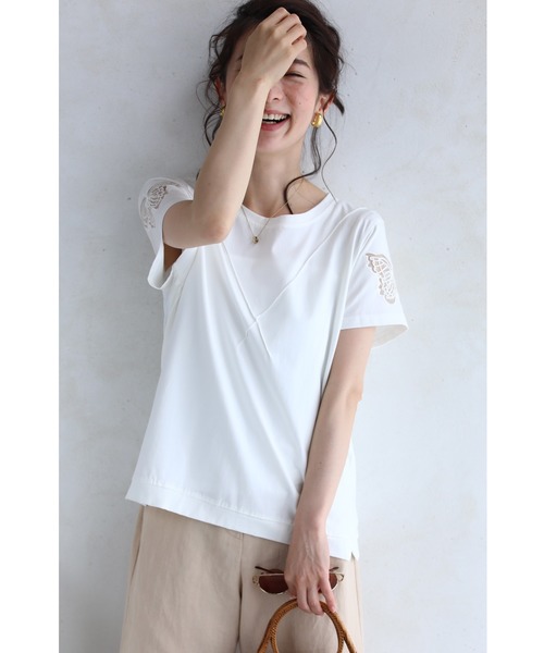 cawaii（カワイイ）の「伸びるストレッチ素材。蝶レース袖Tシャツトップス（Tシャツ/カットソー・レディース・ホワイト/ピンク系その他/ピンク・FREE）」の12枚目の写真