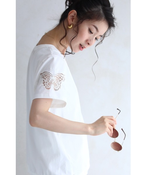 cawaii（カワイイ）の「伸びるストレッチ素材。蝶レース袖Tシャツトップス（Tシャツ/カットソー・レディース・ホワイト/ピンク系その他/ピンク・FREE）」の14枚目の写真