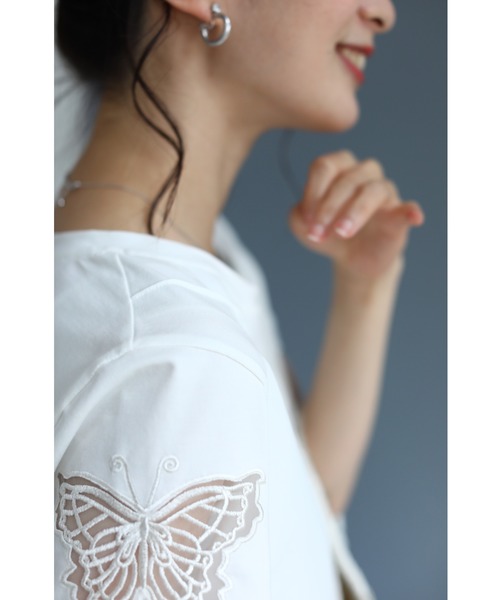 cawaii（カワイイ）の「伸びるストレッチ素材。蝶レース袖Tシャツトップス（Tシャツ/カットソー・レディース・ホワイト/ピンク系その他/ピンク・FREE）」の20枚目の写真