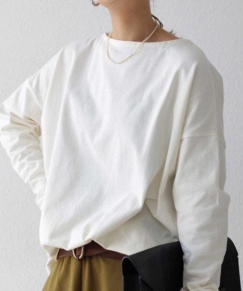 antiqua(アンティカ)の「コットンバスクT(Tシャツ/カットソー・レディース・アイボリー/ブルー系その他/ブラウン系その他/イエロー系その他/ネイビー/ブラック/ピンク系その他/ベージュ系その他/カーキ/オフホワイト・M/L/L/XL)」の12枚目の写真