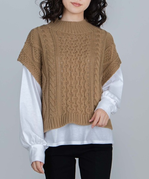 WEGO(ウィゴー)の「WEGO/ケーブルベストレイヤードロンT(ベスト・レディース・ブラック/アイボリー/グリーン系その他・FREE)」の1枚目の写真