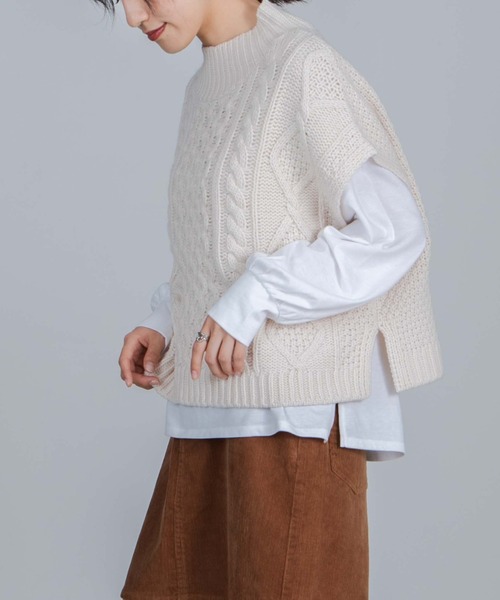 WEGO(ウィゴー)の「WEGO/ケーブルベストレイヤードロンT(ベスト・レディース・ブラック/アイボリー/グリーン系その他・FREE)」の2枚目の写真