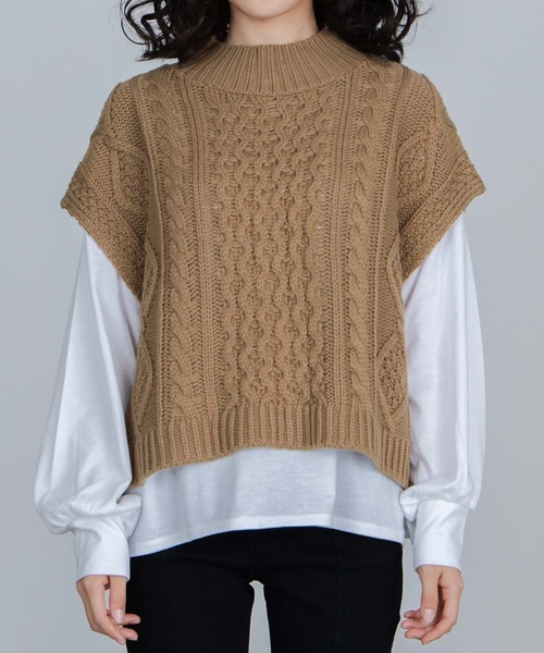 WEGO(ウィゴー)の「WEGO/ケーブルベストレイヤードロンT(ベスト・レディース・ブラック/アイボリー/グリーン系その他・FREE)」の15枚目の写真