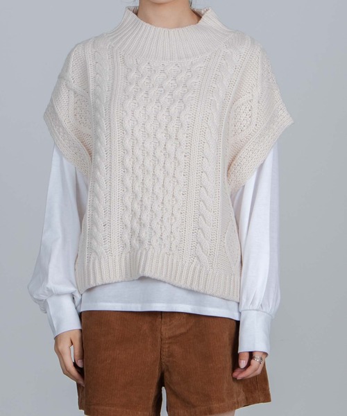 WEGO(ウィゴー)の「WEGO/ケーブルベストレイヤードロンT(ベスト・レディース・ブラック/アイボリー/グリーン系その他・FREE)」の13枚目の写真