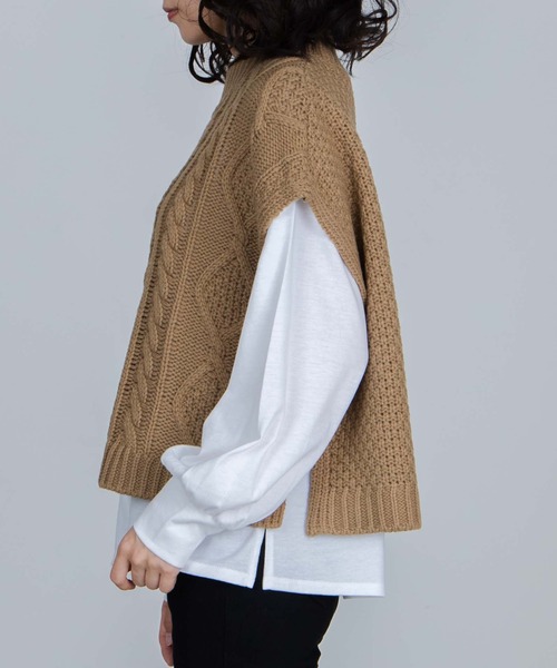 WEGO(ウィゴー)の「WEGO/ケーブルベストレイヤードロンT(ベスト・レディース・ブラック/アイボリー/グリーン系その他・FREE)」の16枚目の写真