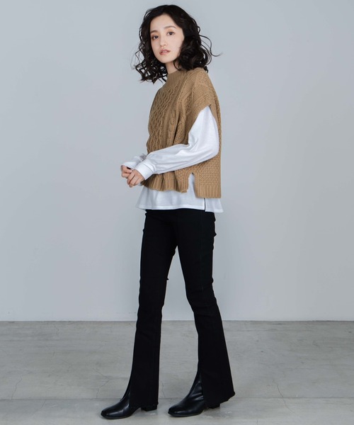 WEGO(ウィゴー)の「WEGO/ケーブルベストレイヤードロンT(ベスト・レディース・ブラック/アイボリー/グリーン系その他・FREE)」の11枚目の写真