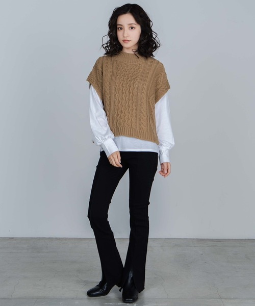 WEGO(ウィゴー)の「WEGO/ケーブルベストレイヤードロンT(ベスト・レディース・ブラック/アイボリー/グリーン系その他・FREE)」の12枚目の写真