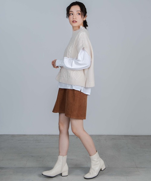 WEGO(ウィゴー)の「WEGO/ケーブルベストレイヤードロンT(ベスト・レディース・ブラック/アイボリー/グリーン系その他・FREE)」の5枚目の写真