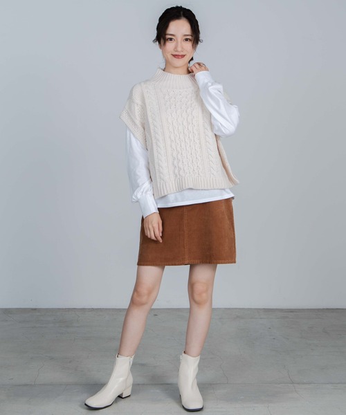 WEGO(ウィゴー)の「WEGO/ケーブルベストレイヤードロンT(ベスト・レディース・ブラック/アイボリー/グリーン系その他・FREE)」の6枚目の写真