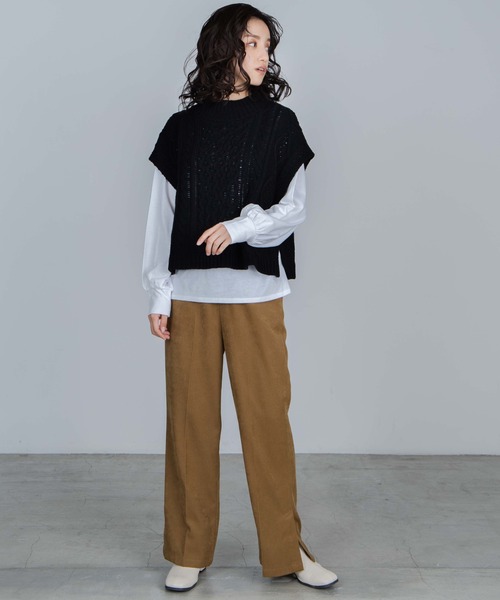 WEGO(ウィゴー)の「WEGO/ケーブルベストレイヤードロンT(ベスト・レディース・ブラック/アイボリー/グリーン系その他・FREE)」の9枚目の写真