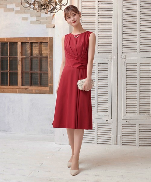 DRESS LAB(ドレスラボ)の「【結婚式/オケージョンドレス】ドレープデザインミモレ丈ワンピース(ドレス・レディース・ネイビー/イエロー/ボルドー・S/M/L)」の9枚目の写真