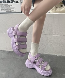 【残りわずか】+6.0㎝ 軽量 厚底 クッションソール  3本ベルト シンプル スポーツ サンダル 7485