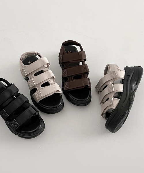 Shoes in Closet（シューズインクローゼット）の「《ストレスフリー》軽量厚底 高反発クッションソール  ベルクロ スポーツサンダル 7485（サンダル・レディース・アイボリー/ブラック×ホワイト/ブラック×ブラック/ブラウン系その他/ブラック×カーキ/ライトベージュ/ライトグリーン/ピンク/パープル/オレンジ/ブラック×シルバー/グレー/ダークブラウン/ライトピンク・M/L/LL/S/XS/3L/6L/4L/5L/XXS）」の22枚目の写真