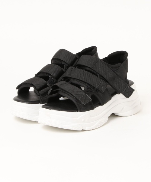 Shoes in Closet（シューズインクローゼット）の「+6.0㎝ 軽量 厚底 クッションソール  3本ベルト シンプル スポーツ サンダル 7485（サンダル・レディース・アイボリー/ブラック×ホワイト/ブラック×ブラック/ブラウン系その他/ブラック×カーキ/ライトベージュ/ライトグリーン/ピンク/パープル/オレンジ/ブラック×シルバー/グレー/ダークブラウン/ライトピンク・M/L/LL/S/XS/3L/6L/4L/5L/XXS）」の20枚目の写真