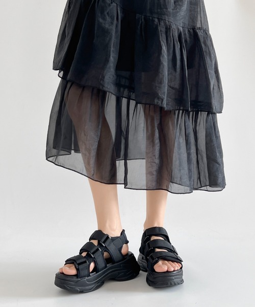 Shoes in Closet（シューズインクローゼット）の「+6.0㎝ 軽量 厚底 クッションソール  3本ベルト シンプル スポーツ サンダル 7485（サンダル・レディース・アイボリー/ブラック×ホワイト/ブラック×ブラック/ブラウン系その他/ブラック×カーキ/ライトベージュ/ライトグリーン/ピンク/パープル/オレンジ/ブラック×シルバー/グレー/ダークブラウン/ライトピンク・M/L/LL/S/XS/3L/6L/4L/5L/XXS）」の22枚目の写真