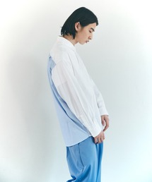 オーバーサイズストライプ切替シャツ【EMMA CLOTHES/エマクローズ】