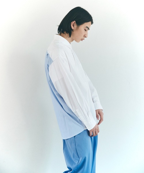 EMMA CLOTHES(エマクローズ)の「オーバーサイズストライプ切替シャツ【EMMA CLOTHES/エマクローズ】(シャツ/ブラウス・メンズ・ホワイト/サックスブルー・M/L)」の2枚目の写真