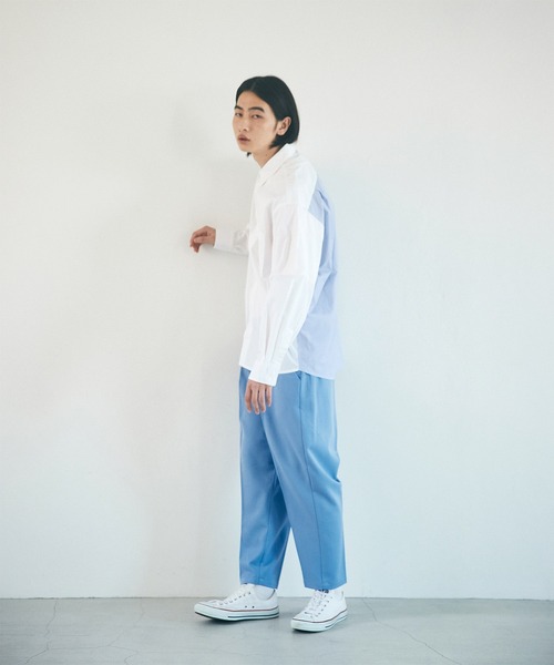 EMMA CLOTHES(エマクローズ)の「オーバーサイズストライプ切替シャツ【EMMA CLOTHES/エマクローズ】(シャツ/ブラウス・メンズ・ホワイト/サックスブルー・M/L)」の8枚目の写真