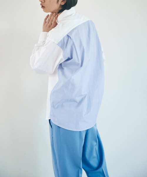 EMMA CLOTHES(エマクローズ)の「オーバーサイズストライプ切替シャツ【EMMA CLOTHES/エマクローズ】(シャツ/ブラウス・メンズ・ホワイト/サックスブルー・M/L)」の10枚目の写真