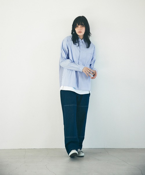 EMMA CLOTHES(エマクローズ)の「オーバーサイズストライプ切替シャツ【EMMA CLOTHES/エマクローズ】(シャツ/ブラウス・メンズ・ホワイト/サックスブルー・M/L)」の11枚目の写真
