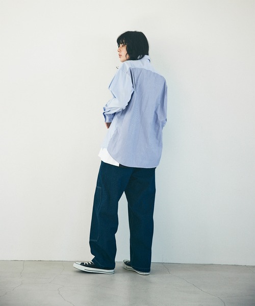 EMMA CLOTHES(エマクローズ)の「オーバーサイズストライプ切替シャツ【EMMA CLOTHES/エマクローズ】(シャツ/ブラウス・メンズ・ホワイト/サックスブルー・M/L)」の12枚目の写真