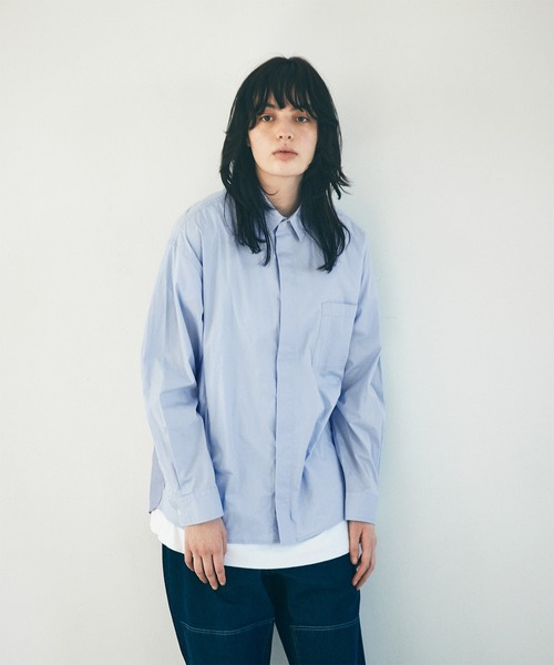 EMMA CLOTHES(エマクローズ)の「オーバーサイズストライプ切替シャツ【EMMA CLOTHES/エマクローズ】(シャツ/ブラウス・メンズ・ホワイト/サックスブルー・M/L)」の13枚目の写真