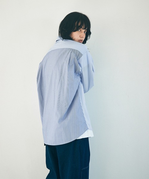 オーバーサイズストライプ切替シャツ【EMMA CLOTHES/エマ