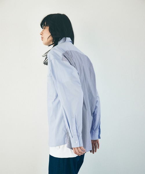 EMMA CLOTHES(エマクローズ)の「オーバーサイズストライプ切替シャツ【EMMA CLOTHES/エマクローズ】(シャツ/ブラウス・メンズ・ホワイト/サックスブルー・M/L)」の16枚目の写真