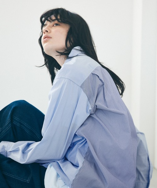 EMMA CLOTHES(エマクローズ)の「オーバーサイズストライプ切替シャツ【EMMA CLOTHES/エマクローズ】(シャツ/ブラウス・メンズ・ホワイト/サックスブルー・M/L)」の17枚目の写真