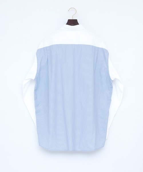 EMMA CLOTHES(エマクローズ)の「オーバーサイズストライプ切替シャツ【EMMA CLOTHES/エマクローズ】(シャツ/ブラウス・メンズ・ホワイト/サックスブルー・M/L)」の4枚目の写真