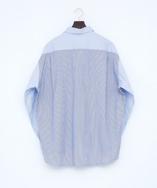 EMMA CLOTHES(エマクローズ)の「オーバーサイズストライプ切替シャツ【EMMA CLOTHES/エマクローズ】(シャツ/ブラウス・メンズ・ホワイト/サックスブルー・M/L)」の6枚目の写真
