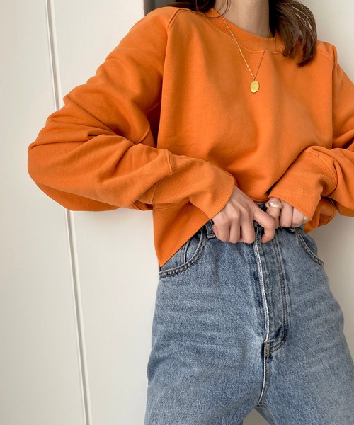 CANAL JEAN（キャナルジーン）の「RED CHOP WORKS(レッドチョップワークス) 裏毛ラグランクロップドトレーナー（スウェット・レディース・ホワイト/オレンジ/ミント/ライラック・ONE SIZE）」の4枚目の写真