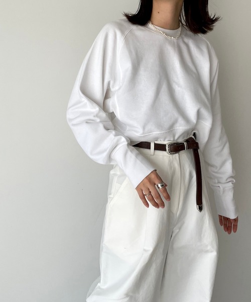 CANAL JEAN（キャナルジーン）の「RED CHOP WORKS(レッドチョップワークス) 裏毛ラグランクロップドトレーナー（スウェット・レディース・ホワイト/オレンジ/ミント/ライラック・ONE SIZE）」の11枚目の写真