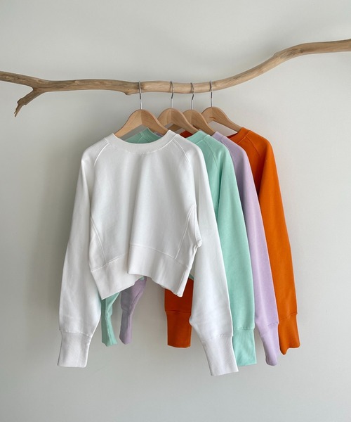 CANAL JEAN（キャナルジーン）の「RED CHOP WORKS(レッドチョップワークス) 裏毛ラグランクロップドトレーナー（スウェット・レディース・ホワイト/オレンジ/ミント/ライラック・ONE SIZE）」の12枚目の写真
