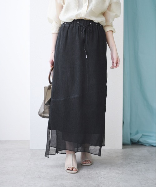 Eimee Law（エイミーロウ）の「プリーツ楊柳アイレットSK（スカート・レディース・チャコールグレー/ブラック/ベージュ・38）」の6枚目の写真