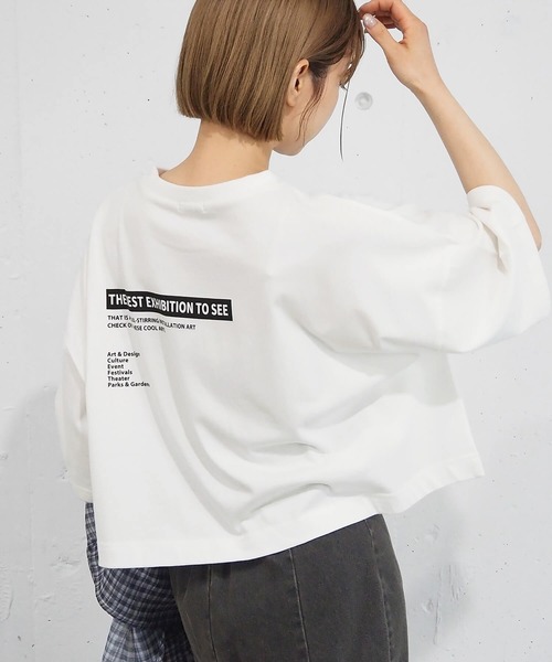 セール】【2025SS新色登場！】ショート丈前後プリントTシャツ（Tシャツ