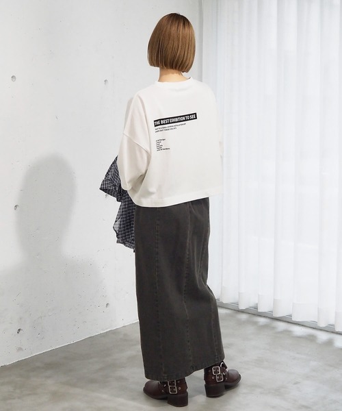 tiptop(ティップトップ)の「【2025SS新色登場!】ショート丈前後プリントTシャツ(Tシャツ/カットソー・レディース・ブラック/ブルー/モカ/ホワイト系その他/ブラック系その他/オフホワイト/ホワイト系その他2/イエロー/ブラック系その他2/ライトブルー/ブラック系その他3/ホワイト系その他3/ホワイト系その他4/ブラック系その他4・FREE)」の22枚目の写真