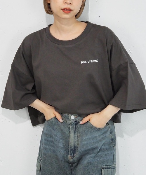 セール】【2025SS新色登場！】ショート丈前後プリントTシャツ（T